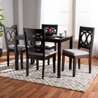Baxton Studio RH315C-Grey/Dark Brown-5PC Dining Set Lenoir Modern and Contemporary Gray Fabric Upholstered Espresso Brown Finished Wood 5-Piece Dining Set